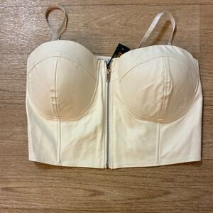 Like An Angel Cream Faux Leather Corset Bustier Zip Front Top Womens 1X NEW